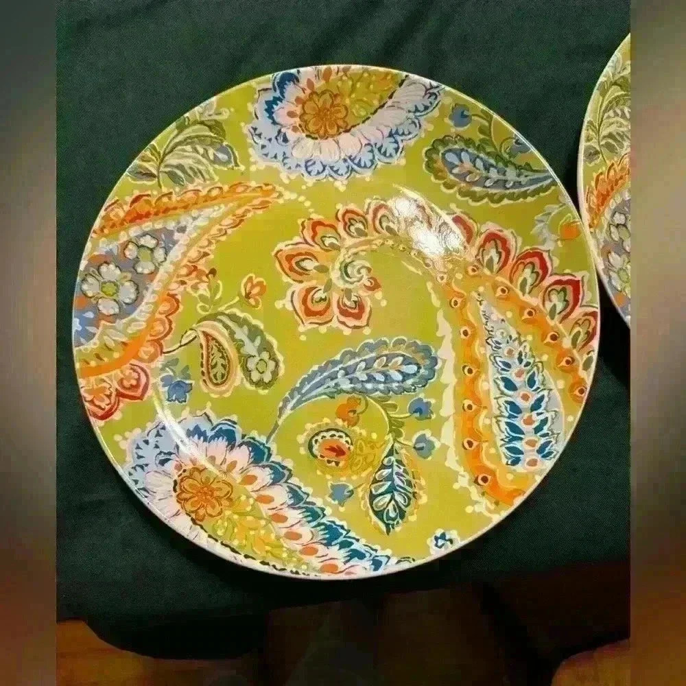 Pier 1 Imports Happy Paisley Dinner Porcelain Dinner 2 Plates Discontinued Rare
